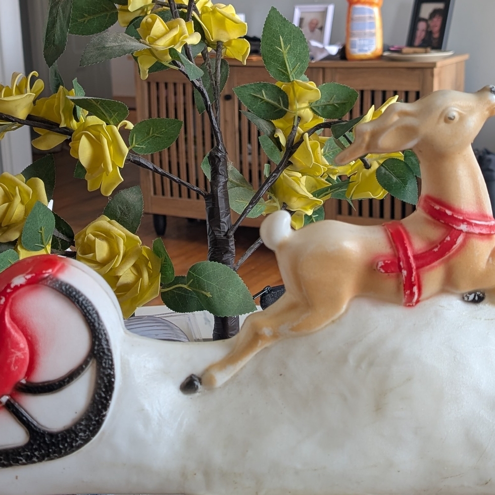Vintage Santa Sleigh & Reindeer Blowmold